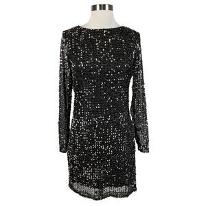 Betsy & Adam Black Sequined Long Sleeve Formal Cocktail Dress Size 10